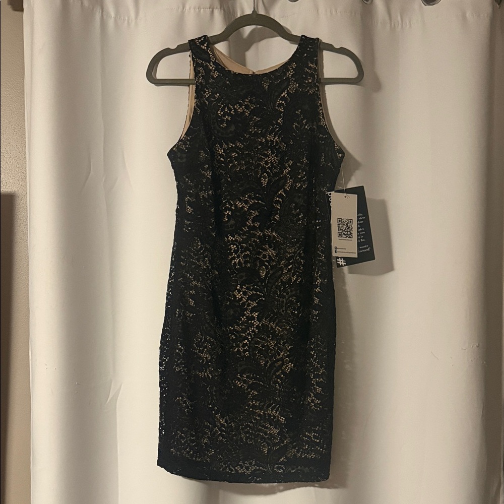 Emerald Sundae Black and Gold Lace Mini Dress